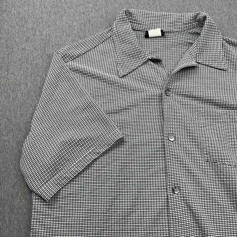 Vintage Hoax Disco Shirt Mens XL Gray Black Short Sleeve Button Polyester USA‎